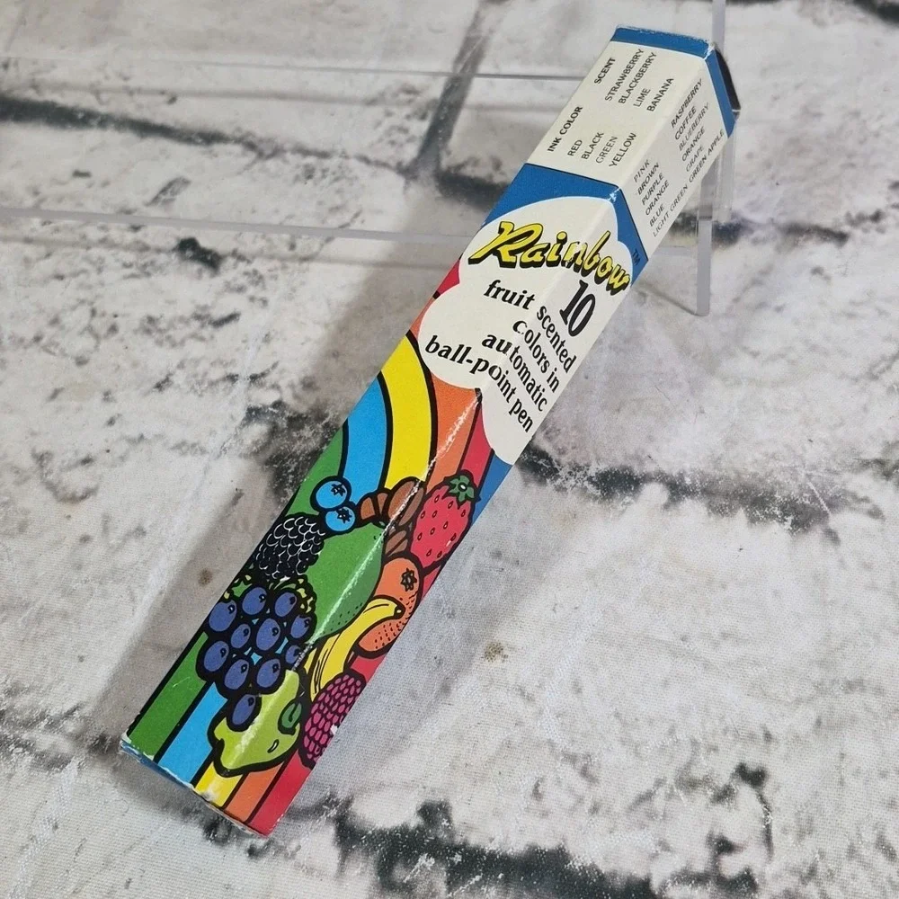 Vintage Rainbow 10 Fruit Scented Multicolor Ball Point Pen Novelty New‎ In Box
